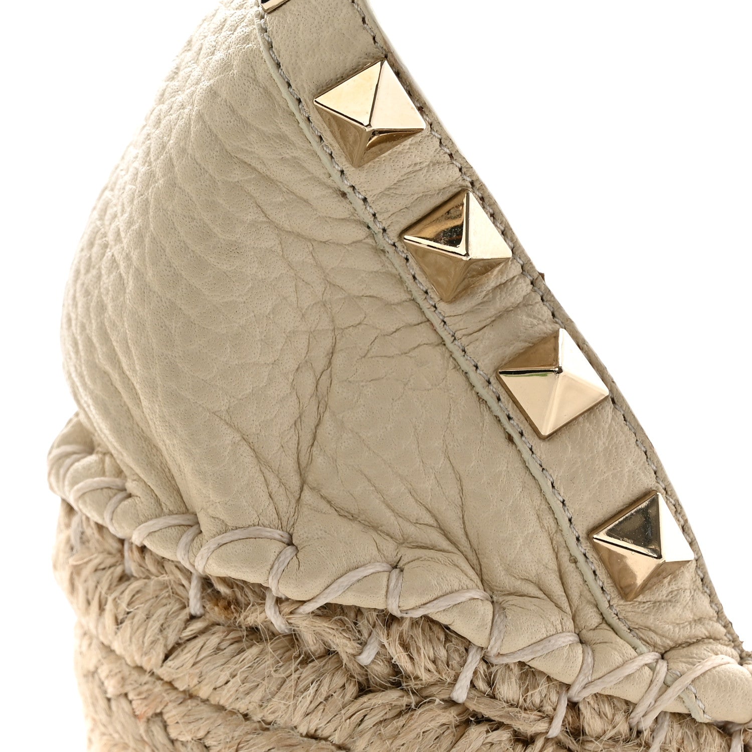 Valentino Garavani Grained Calfskin Rockstud Ankle Strap Espadrille 15/105mm Sandals 40 Light Ivory Natural 11 of 16