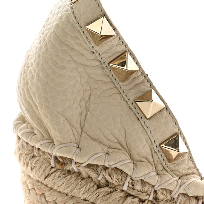 Valentino Garavani Grained Calfskin Rockstud Ankle Strap Espadrille 15/105mm Sandals 40 Light Ivory Natural 11 of 16