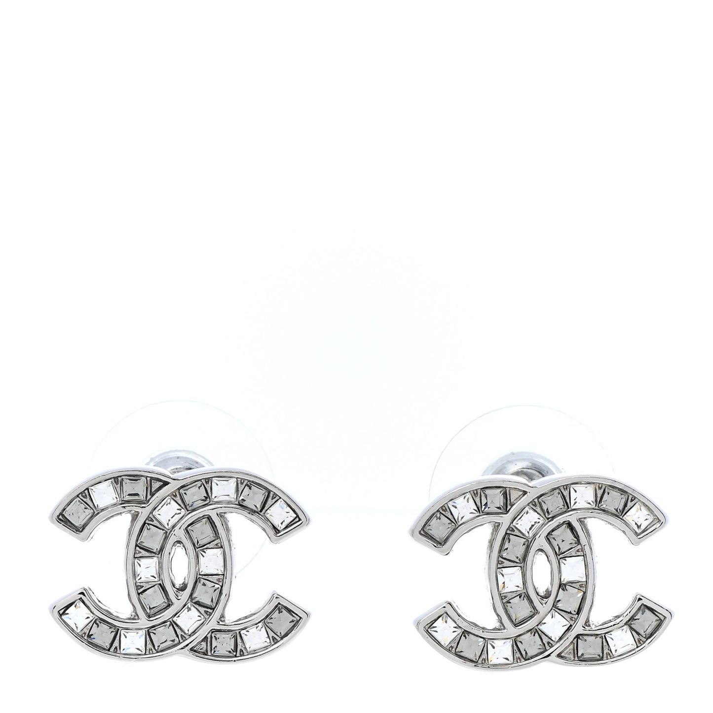 Baguette Crystal CC Earrings Silver Grey
