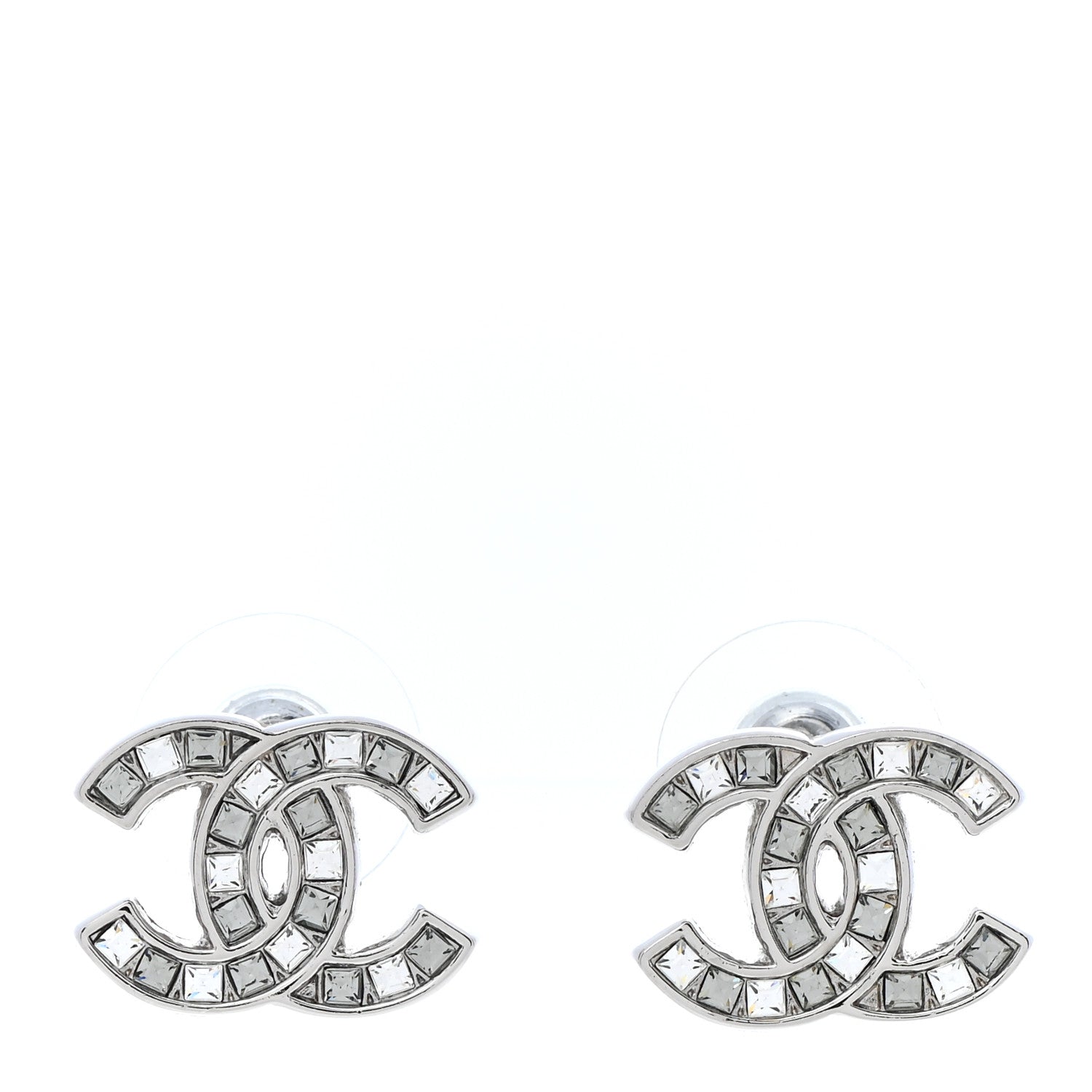 Chanel Baguette Crystal CC Earrings Silver Grey 1 of 5