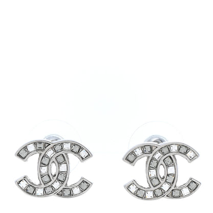 Chanel Baguette Crystal CC Earrings Silver Grey 1 of 5