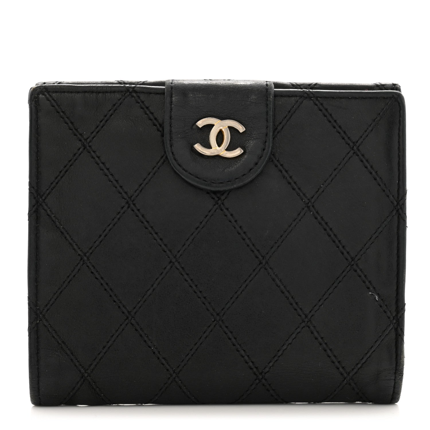 Chanel Lambskin Diamond Stitched Compact French Wallet Black 1 of 15