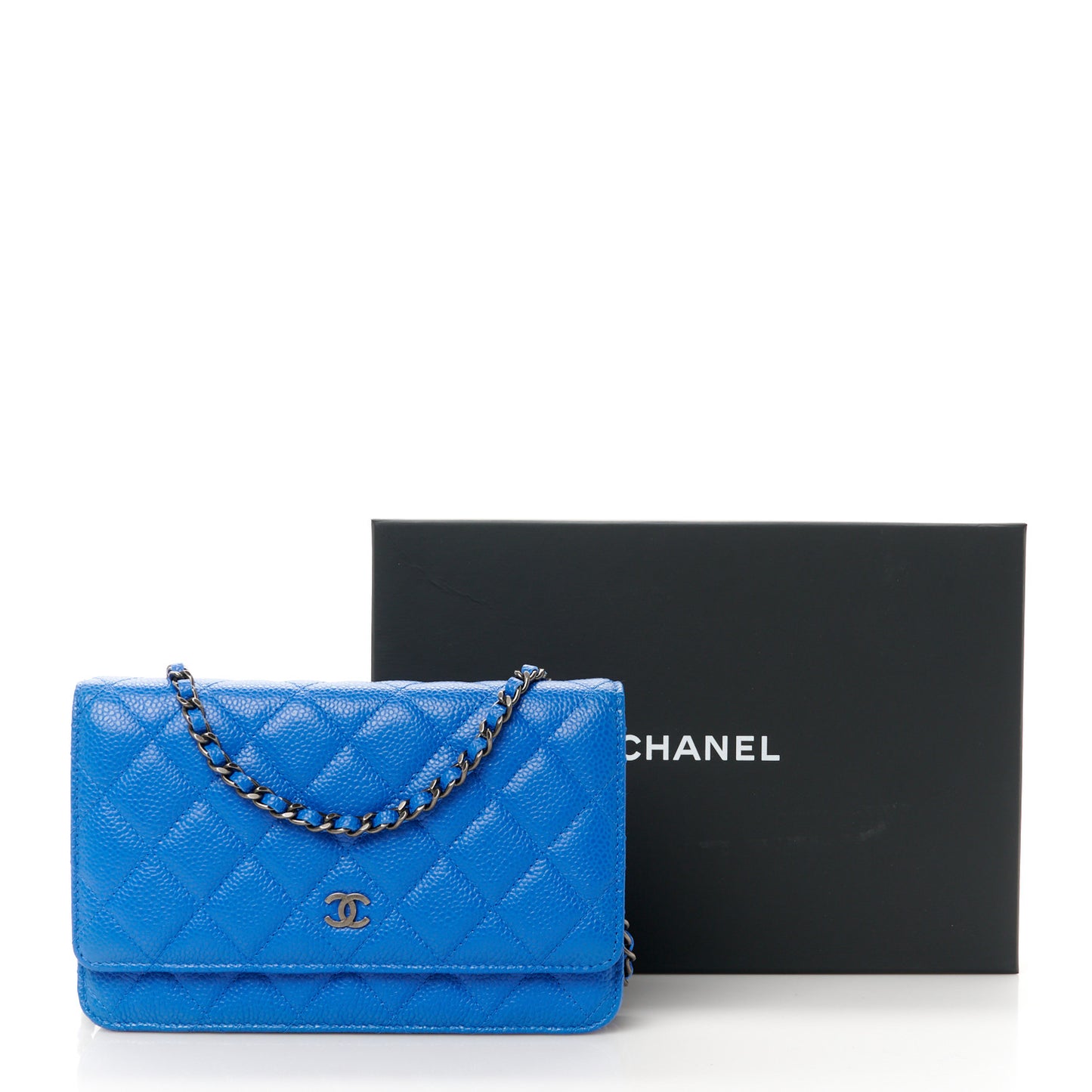 Caviar Quilted Wallet on Chain WOC Blue