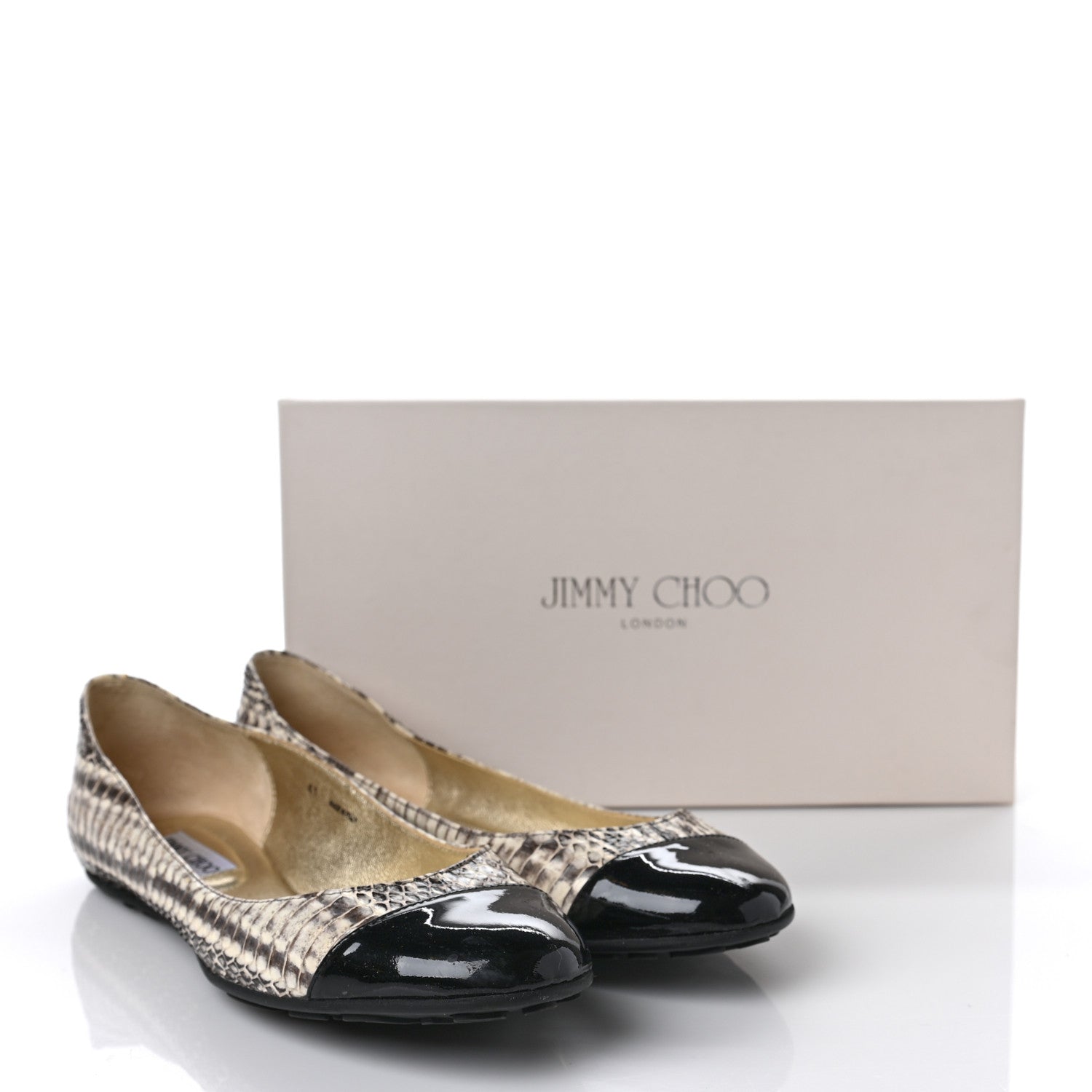 Jimmy Choo Snakeskin Embossed Patent Cap Toe Whirl Ballet Flats 41 Natural Black 9 of 9