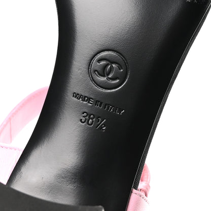 Chanel Lambskin Grosgrain Pearl CC Sandals 38.5 Pink Black 7 of 9