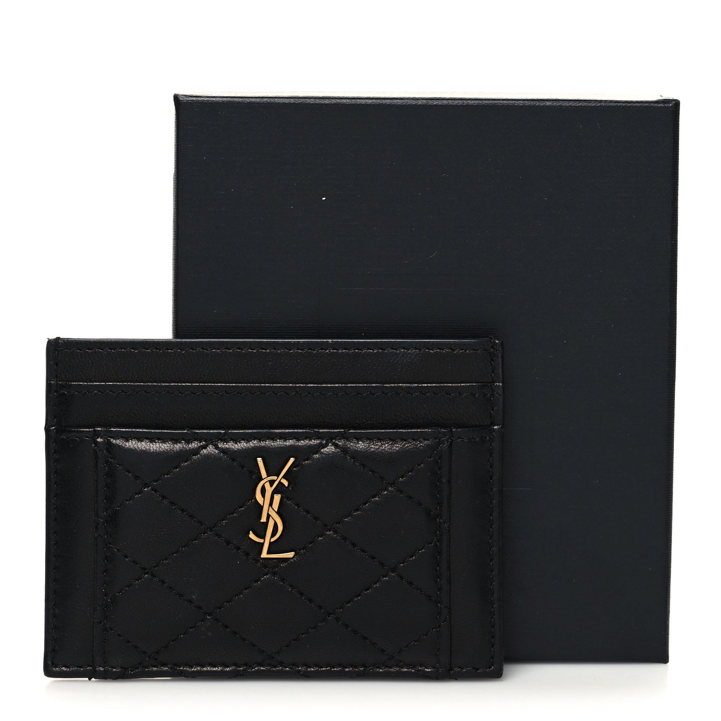 Lambskin Quilted Gaby Credit Card Case Black