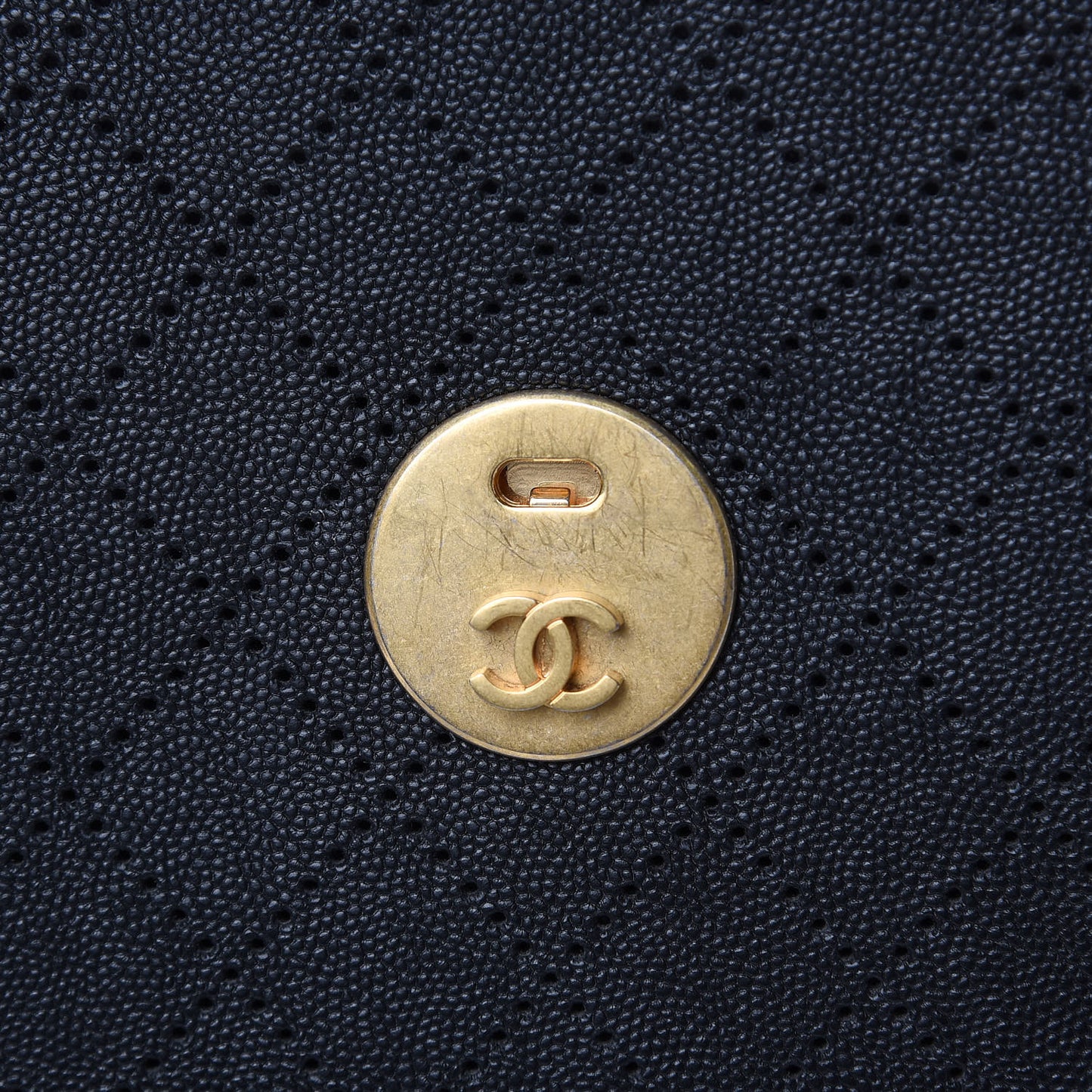 Grained Calfskin Perforated Small Flap Hobo Black