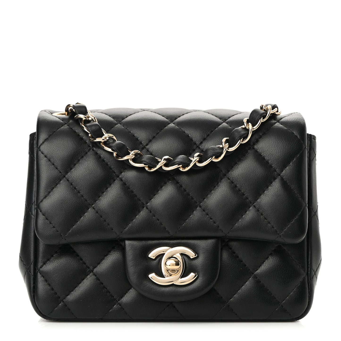 Lambskin Quilted Mini Square Flap Black