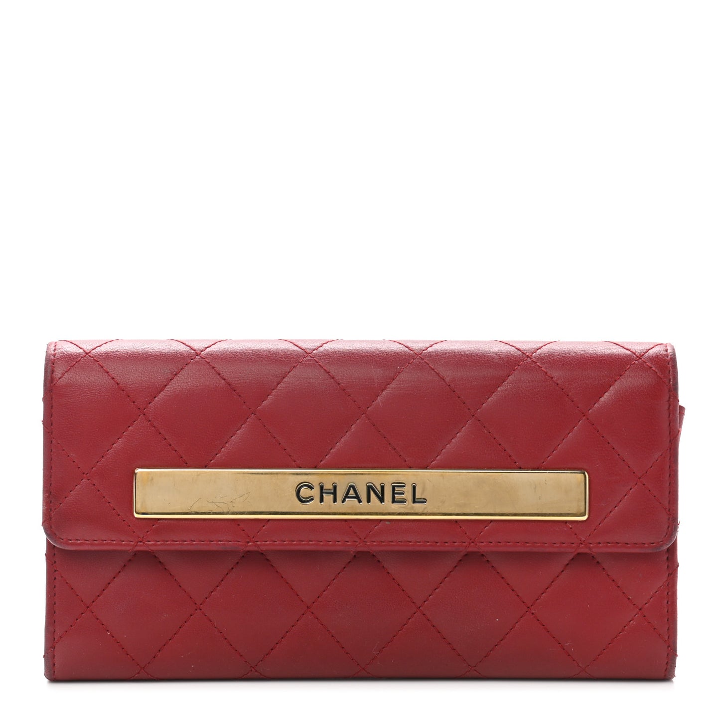 Lambskin Quilted Trendy CC Large Gusset Flap Wallet Dark Red