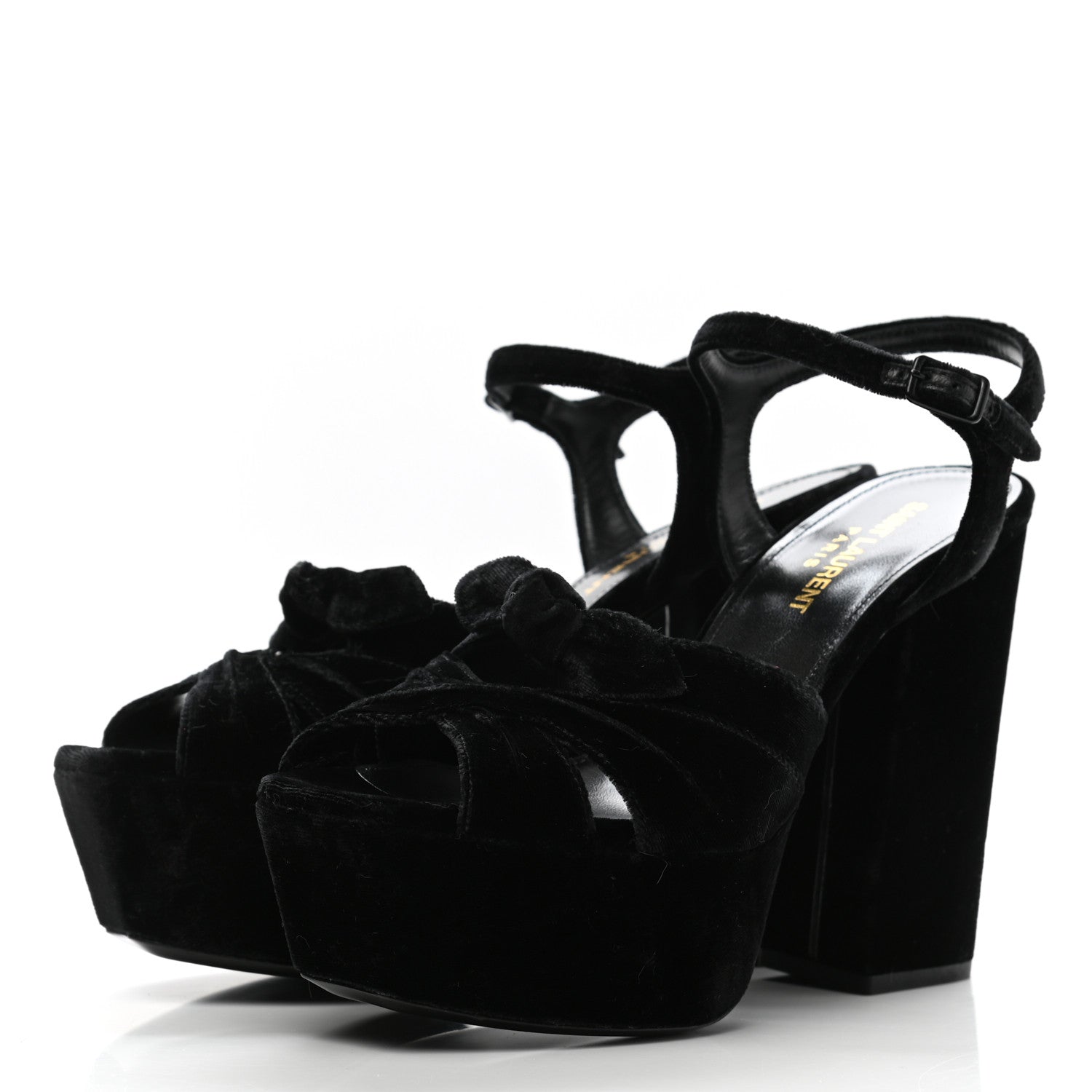 Saint Laurent Crushed Velvet Farrah Platform Sandals 36.5 Black 3 of 9