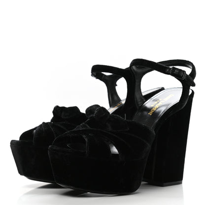 Saint Laurent Crushed Velvet Farrah Platform Sandals 36.5 Black 3 of 9