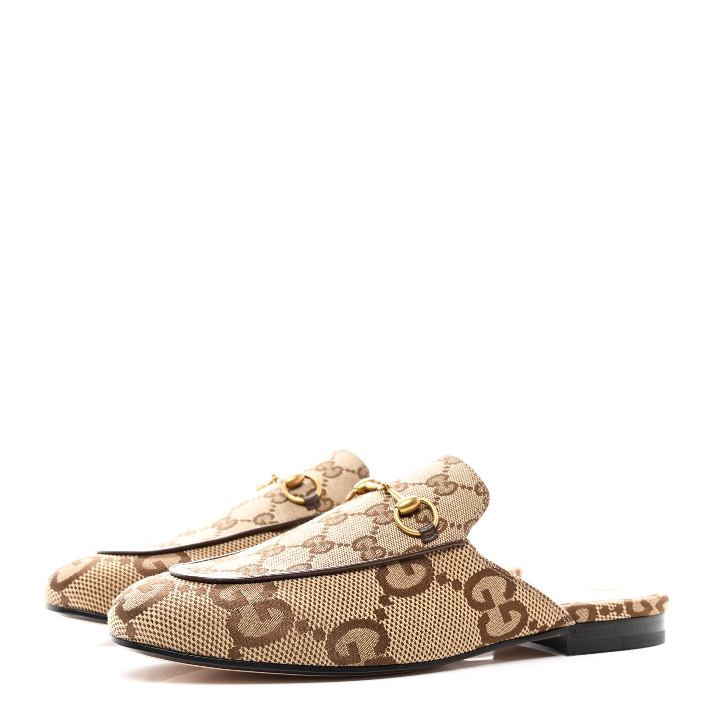 Monogram Jumbo GG Malaga Kid Womens Princetown Slippers 39 Camel Ebony New Acero Beige