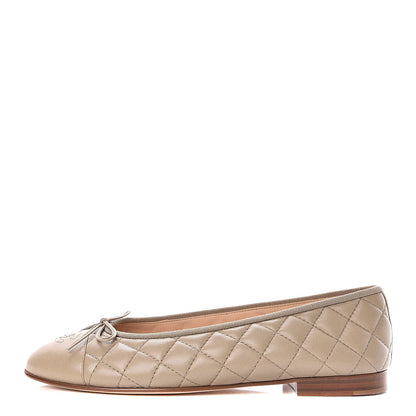 Chanel Lambskin Quilted Cap Toe Ballerina Flats 41 Beige 1 of 8