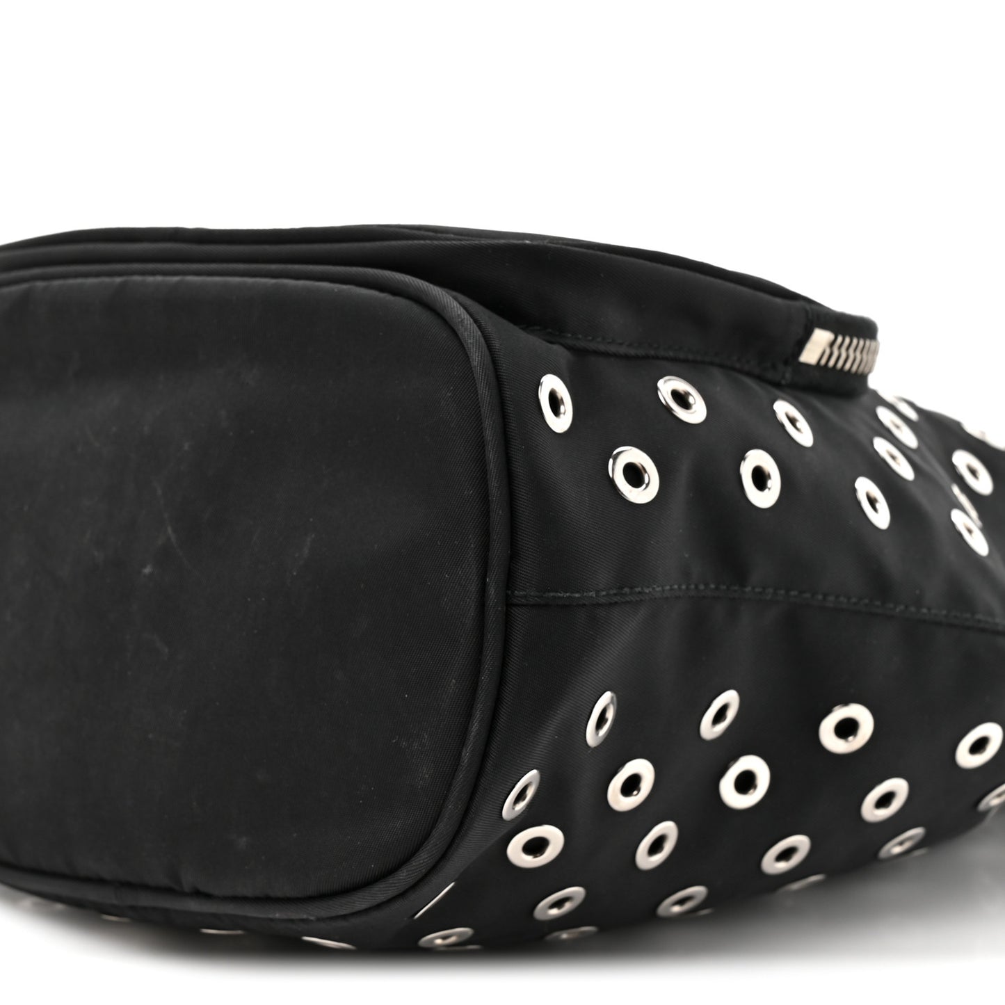 Tessuto Nylon Saffiano Grommets Mini Bucket Crossbody Bag Black