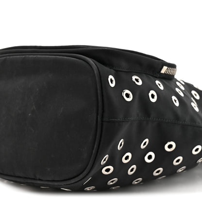 Prada Tessuto Nylon Saffiano Grommets Mini Bucket Crossbody Bag Black 8 of 11
