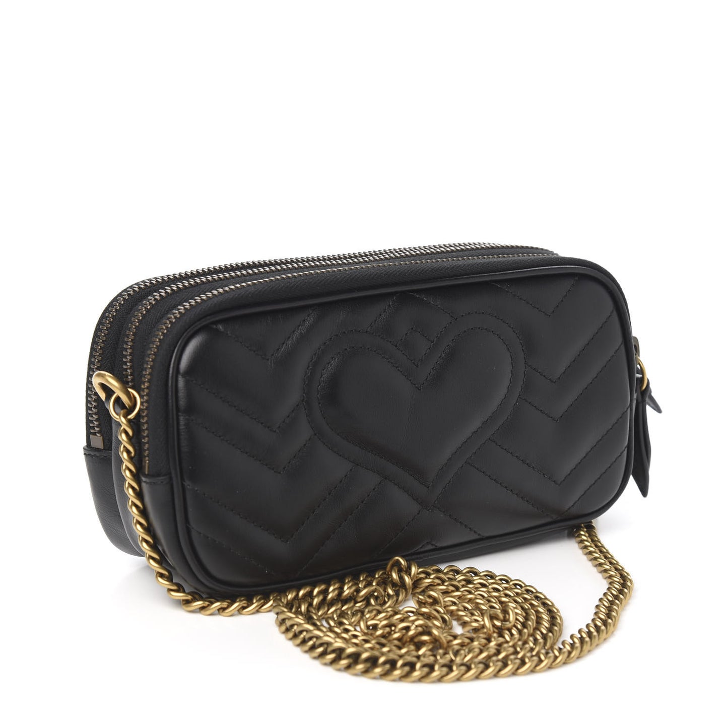 Calfskin Matelasse Mini GG Marmont Chain Crossbody Bag Black