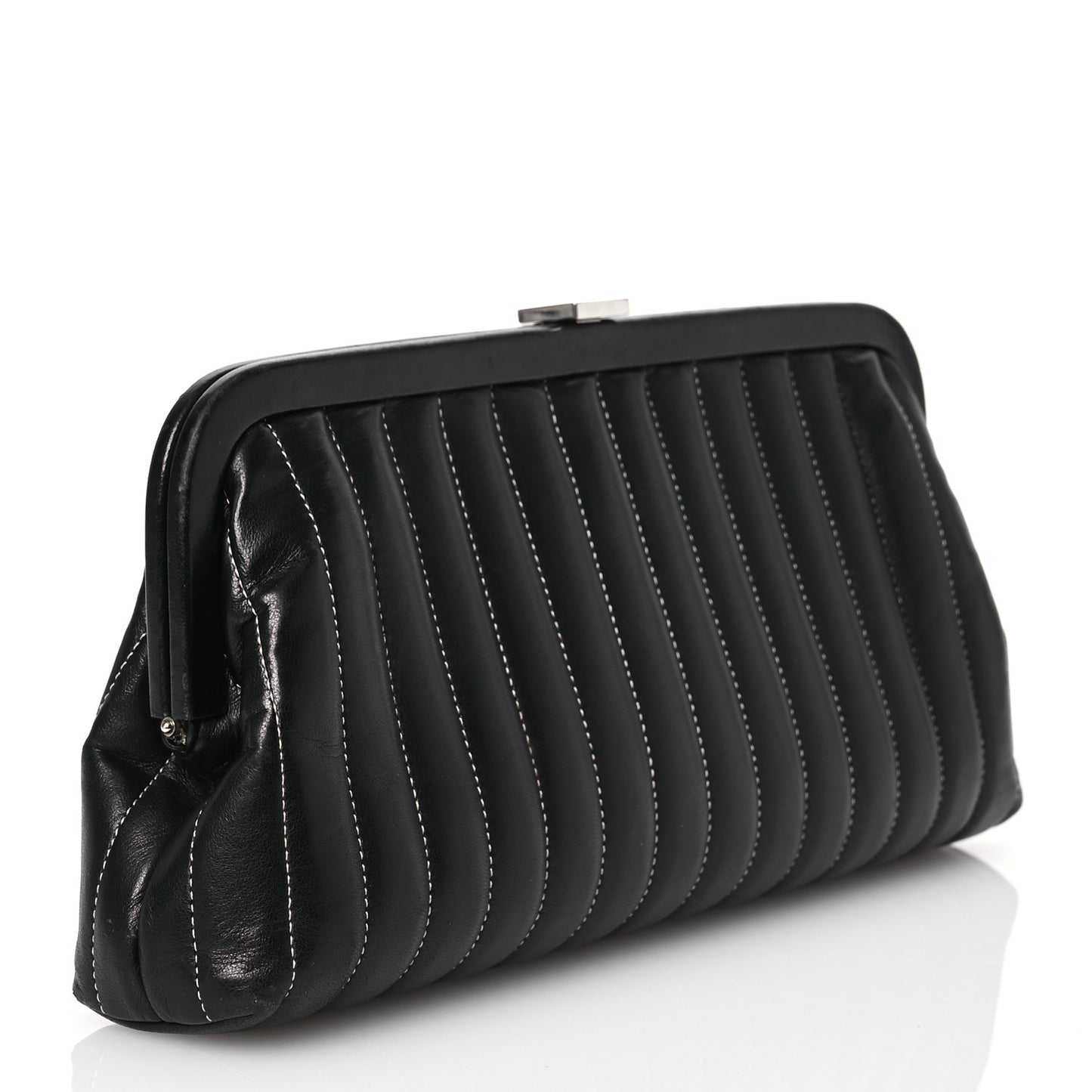 Lambskin Vertical Quilted Mademoiselle Clutch Black