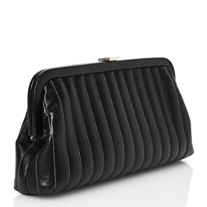 Chanel Lambskin Vertical Quilted Mademoiselle Clutch Black 3 of 15