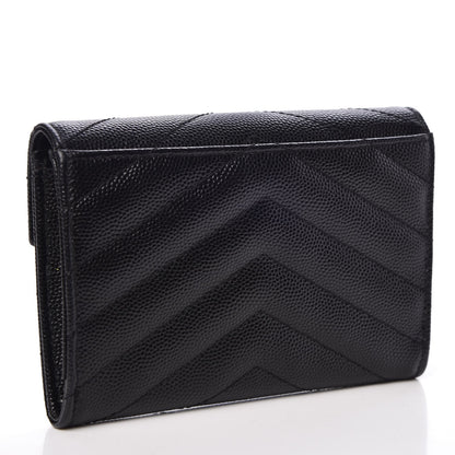 Saint Laurent Grain De Poudre Matelasse Chevron Small Monogram Envelope Wallet Black 3 of 8