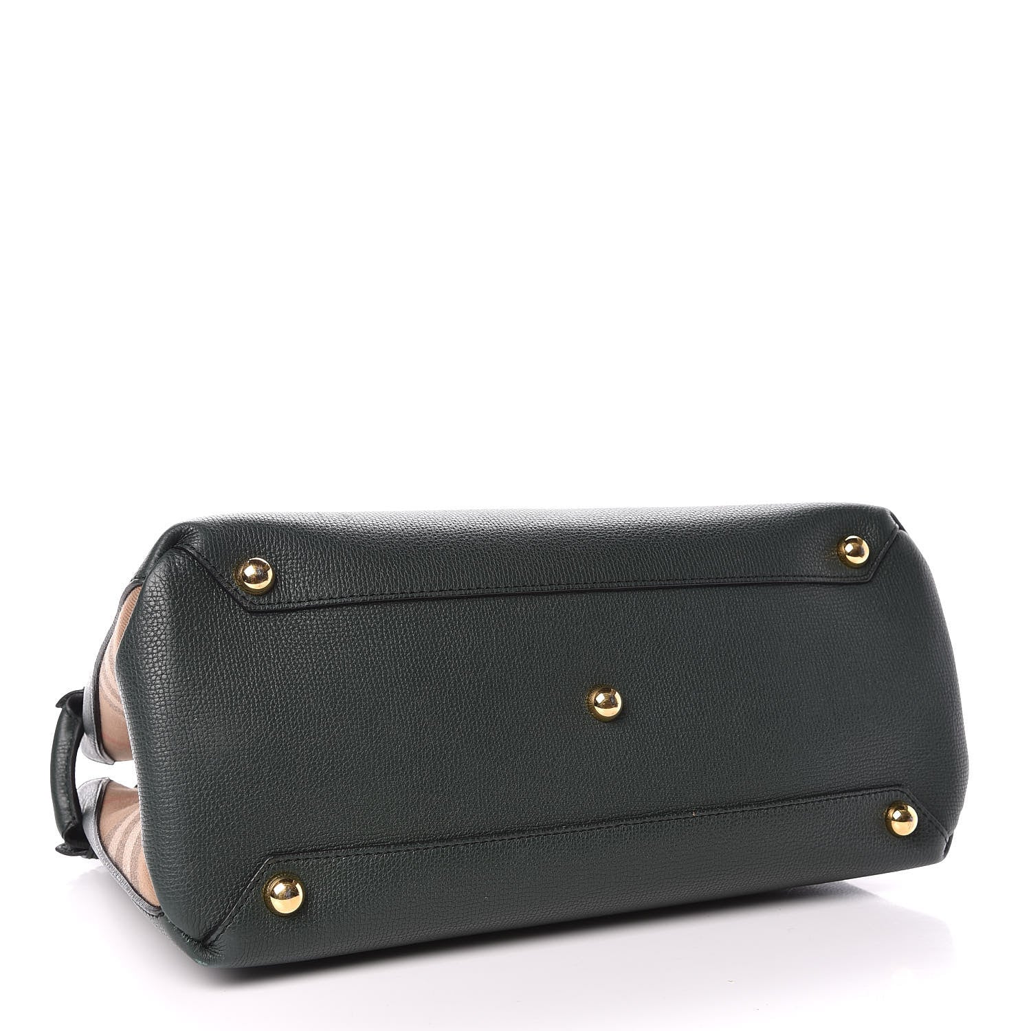 Burberry Derby Calfskin House Check Medium Banner Tote Black Dark Bottle Green 4 of 14