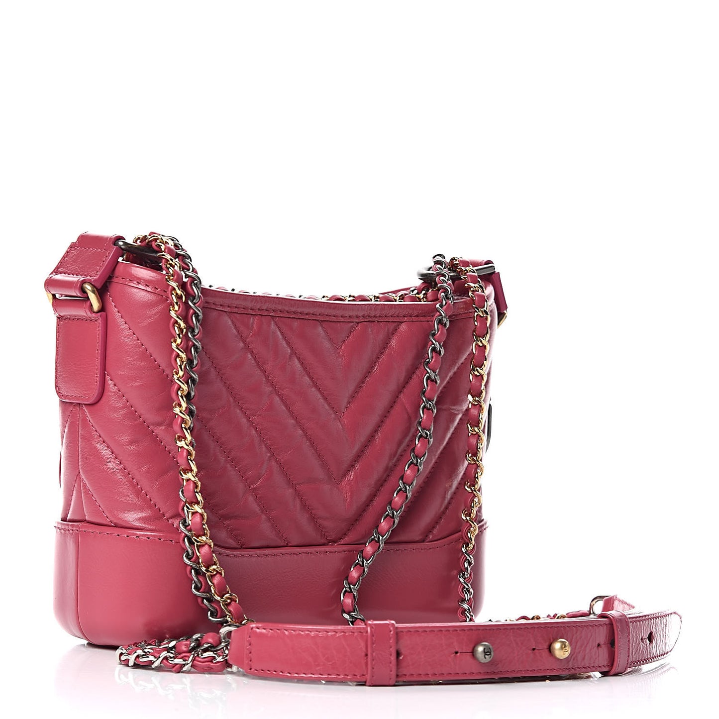 Aged Calfskin Chevron Quilted Small Gabrielle Hobo Dark Pink