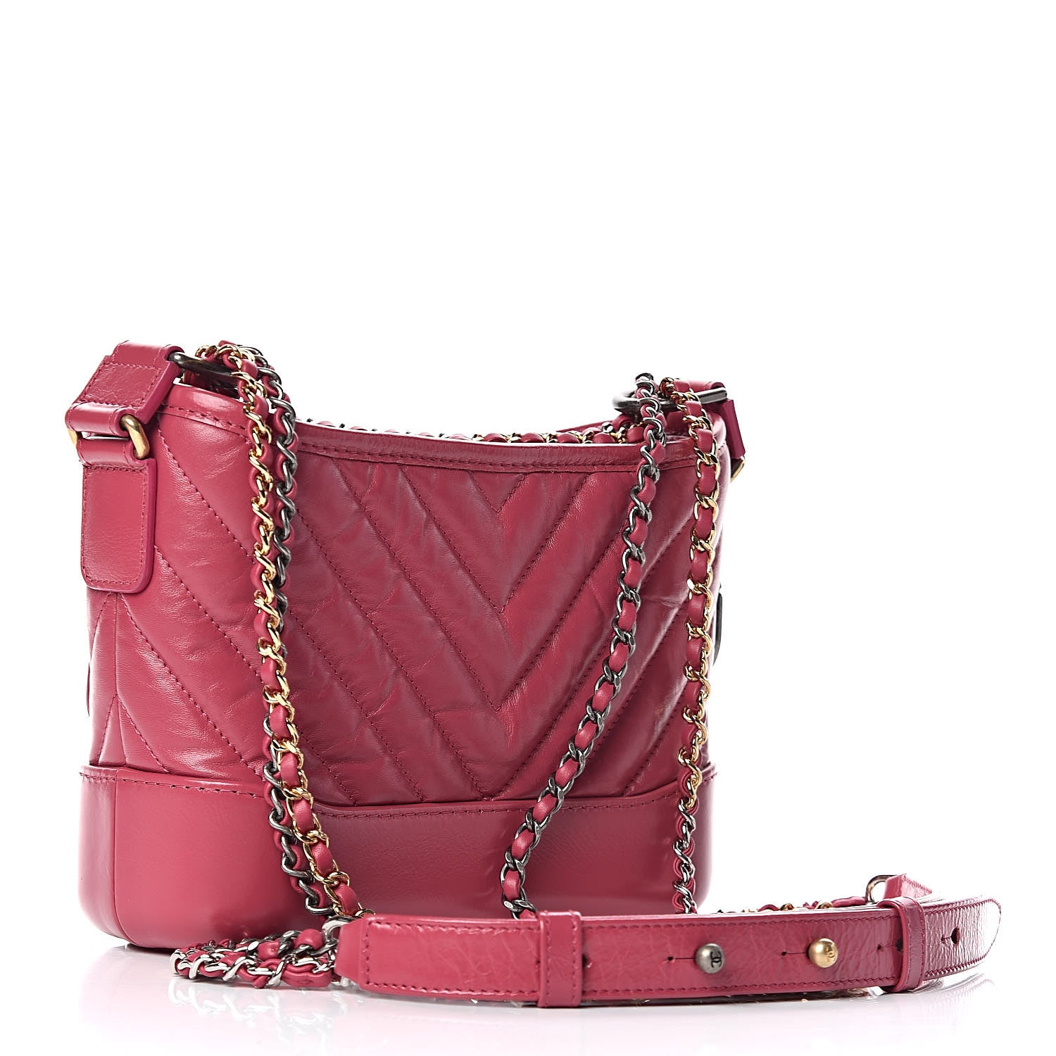 Chanel Aged Calfskin Chevron Quilted Small Gabrielle Hobo Dark Pink 3 of 11