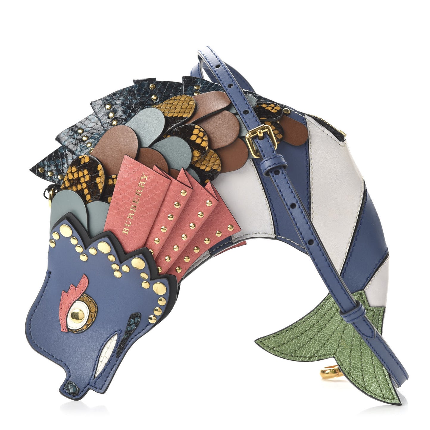 Calfskin Embossed Snakeskin Fish Shoulder Bag Dark Cobalt