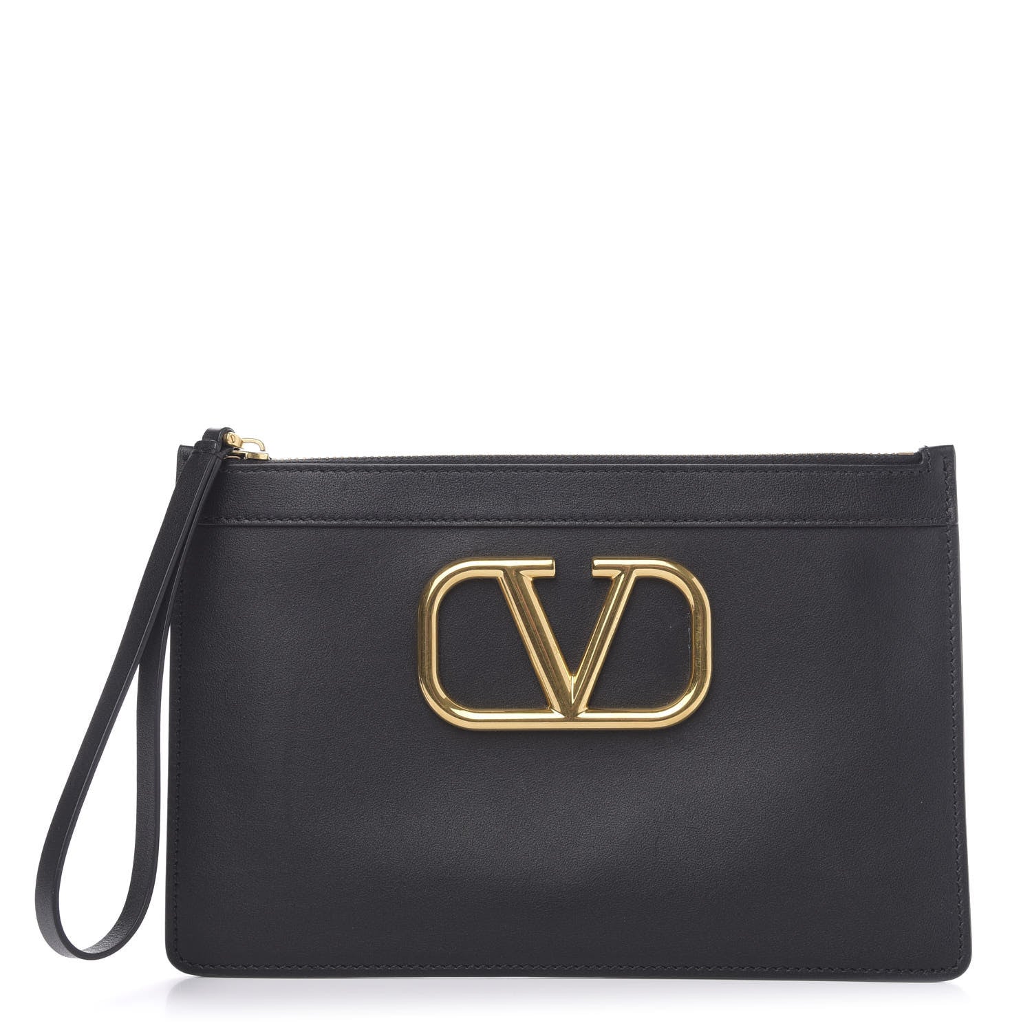 Valentino Garavani Calfskin Vlogo Zip Wristlet Pouch Black 1 of 8
