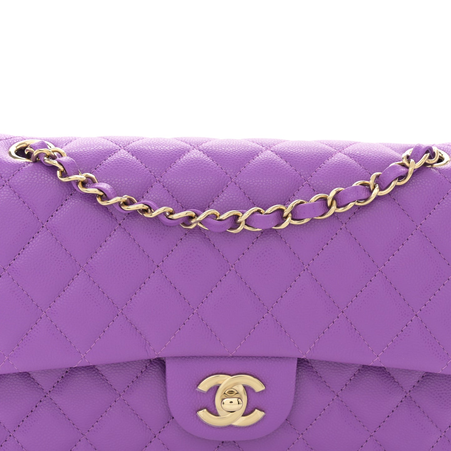 Caviar Quilted Medium Double Flap Purple