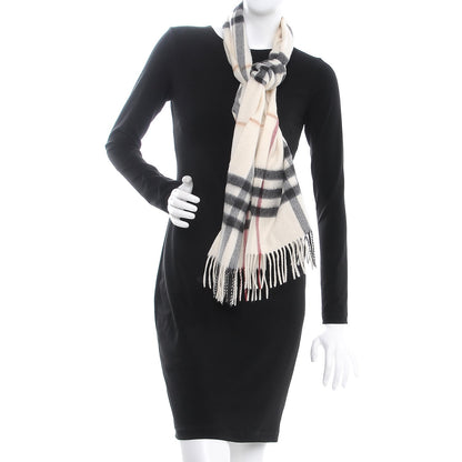 Burberry Cashmere Giant Check Fringe Scarf Ivory 2 of 5
