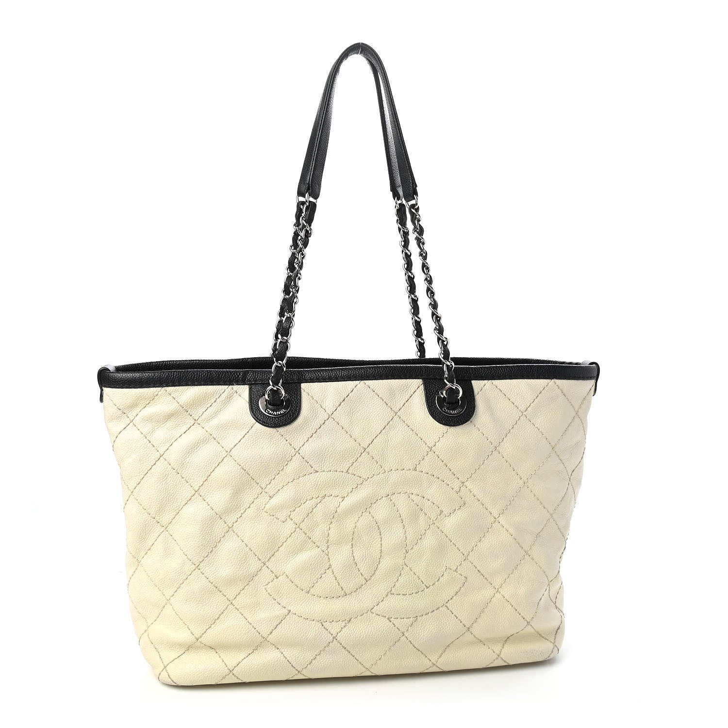 Chanel Grained Calfskin Quilted Small Daily Tote Dark White Black 1 of 8