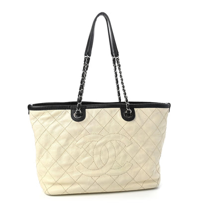 Chanel Grained Calfskin Quilted Small Daily Tote Dark White Black 1 of 8