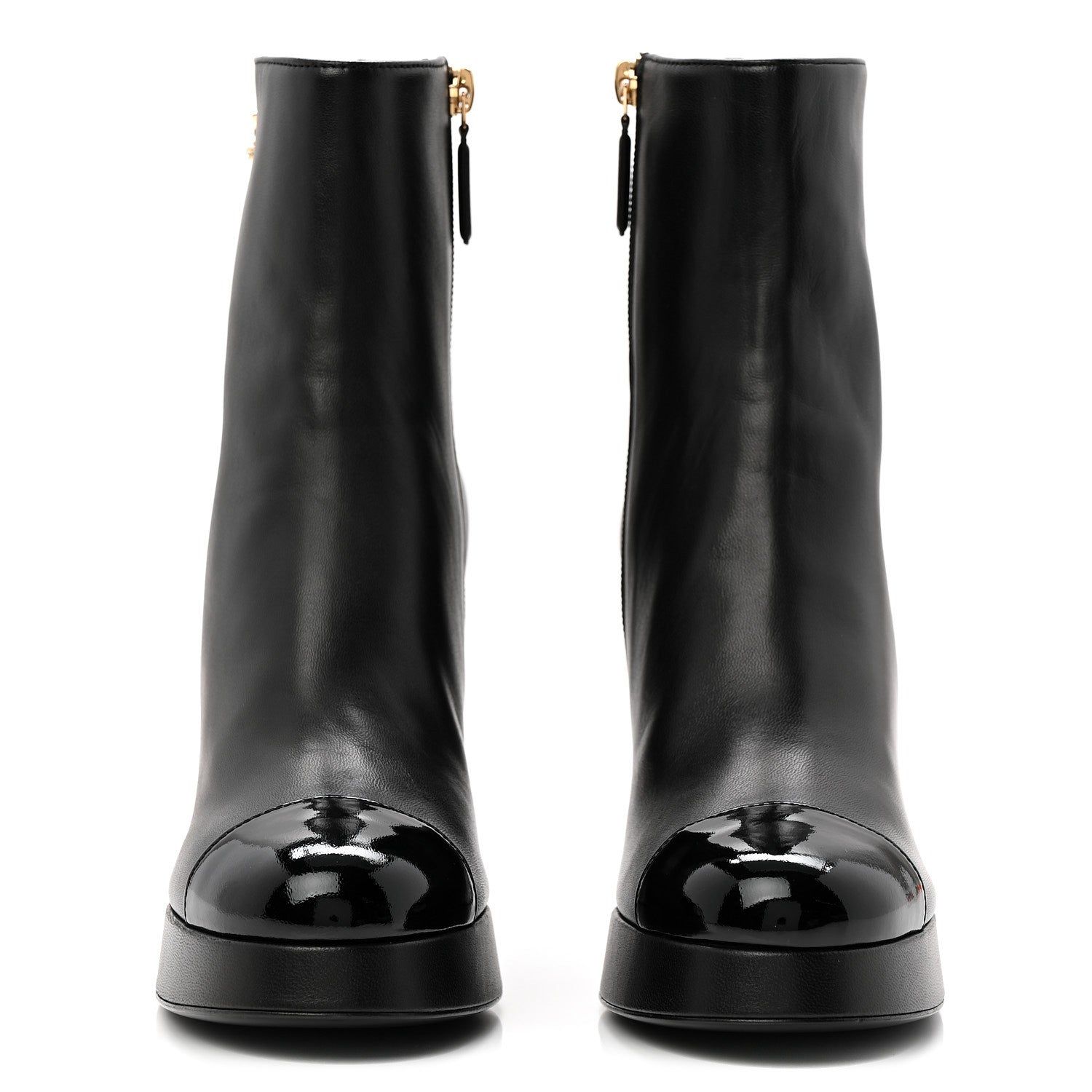 Chanel Lambskin Patent CC Crystal Bow Cap Toe Short Boots 37 Black 2 of 10
