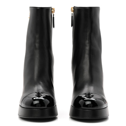 Chanel Lambskin Patent CC Crystal Bow Cap Toe Short Boots 37 Black 2 of 10
