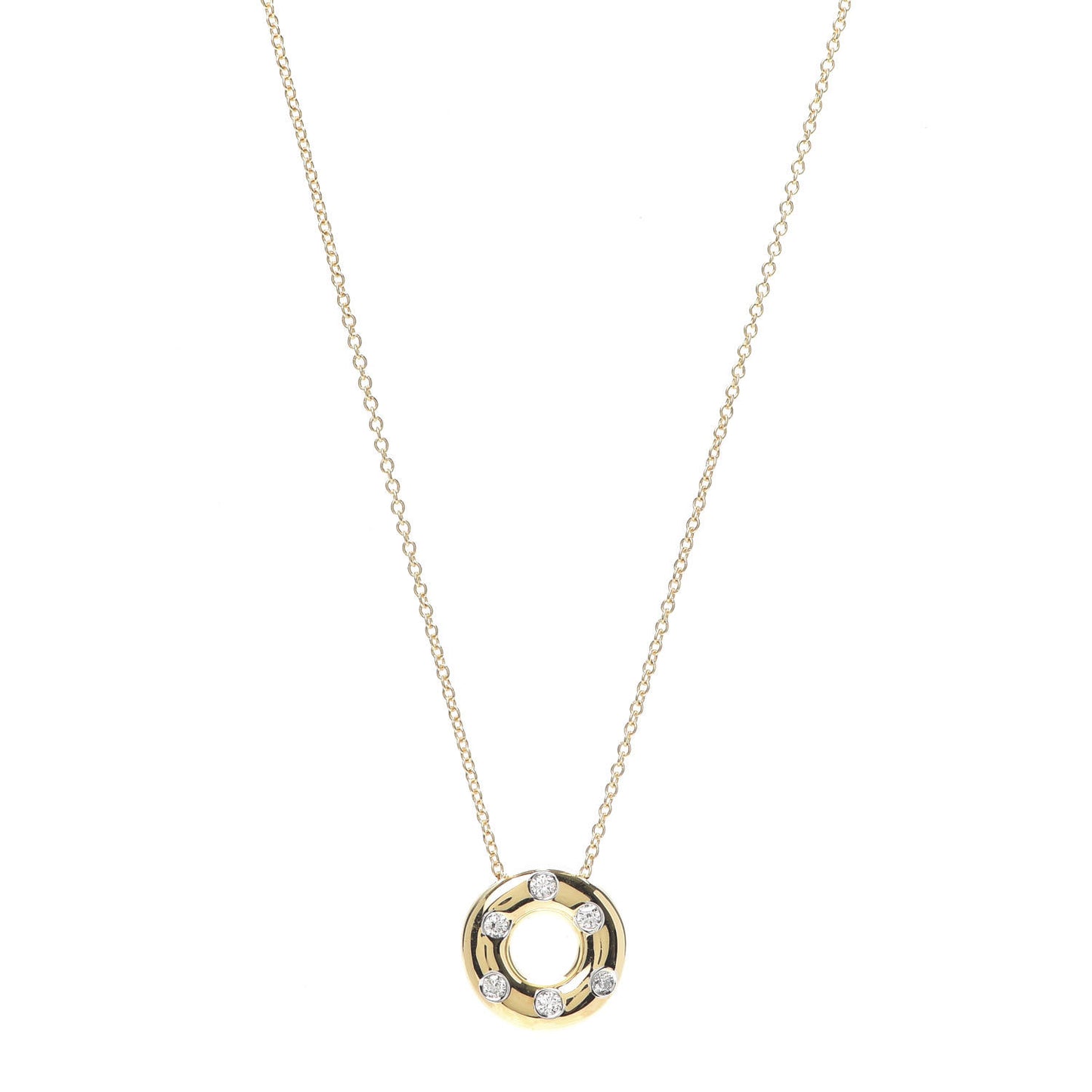 18K Yellow Gold Platinum Diamond .15ct Etoile Circle Pendant Necklace
