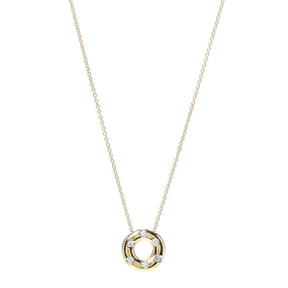 Tiffany 18K Yellow Gold Platinum Diamond .15ct Etoile Circle Pendant Necklace 1 of 6