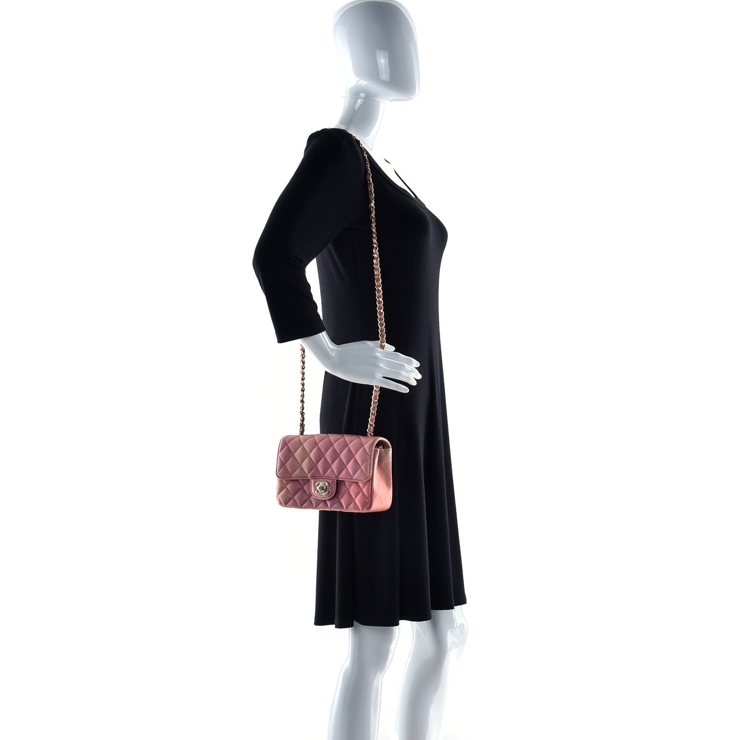 Chanel Metallic Lambskin Quilted Ombre Mini Rectangular Flap Pink 2 of 10