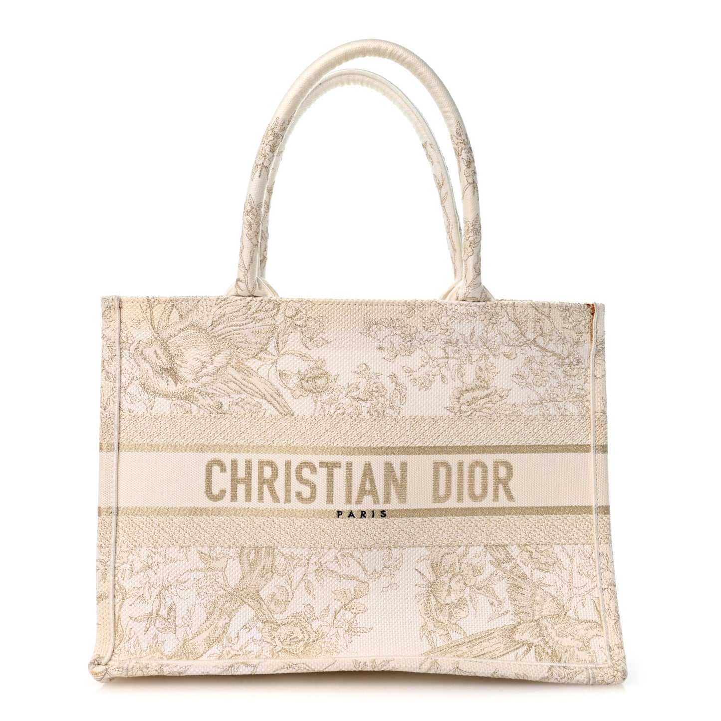 Canvas Embroidered Medium Jardin D'Hiver Book Tote White Gold