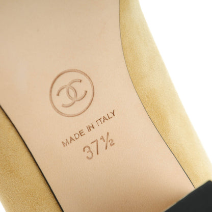Chanel Suede Grosgrain Pearl Camellia Cap Toe Pumps 37.5 Beige Black 6 of 8