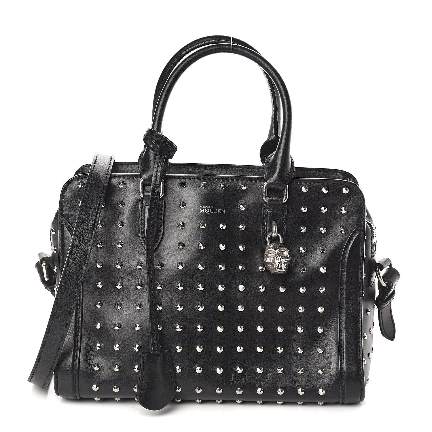 Alexander McQueen Calfskin Small Studded Padlock Zip Around Tote Black 1 of 9