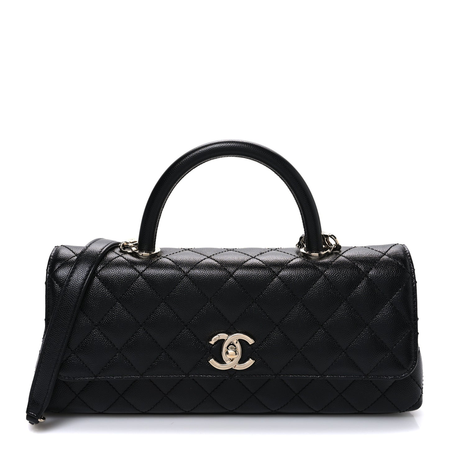 Caviar Quilted Maxi East West Coco Handle Flap Black