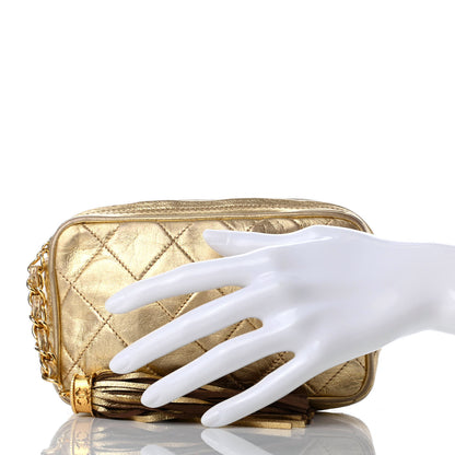 Chanel Metallic Lambskin Quilted Tassel Cosmetic Case Gold 2 of 7