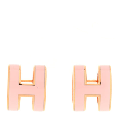 Hermes Gold Lacquered Mini Pop H Earrings Rose Dragee 1 of 6