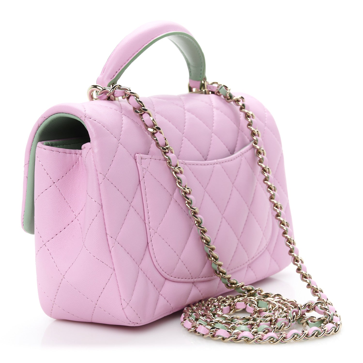 Chanel Lambskin Quilted Bi-Color Mini Top Handle Rectangular Flap Light Lilac Light Green 3 of 11