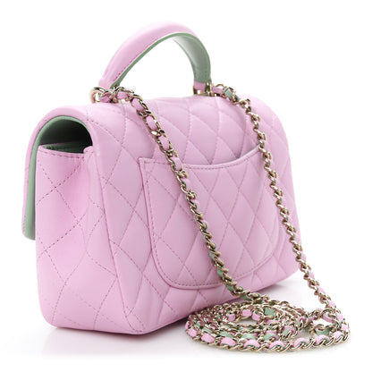 Chanel Lambskin Quilted Bi-Color Mini Top Handle Rectangular Flap Light Lilac Light Green 3 of 11