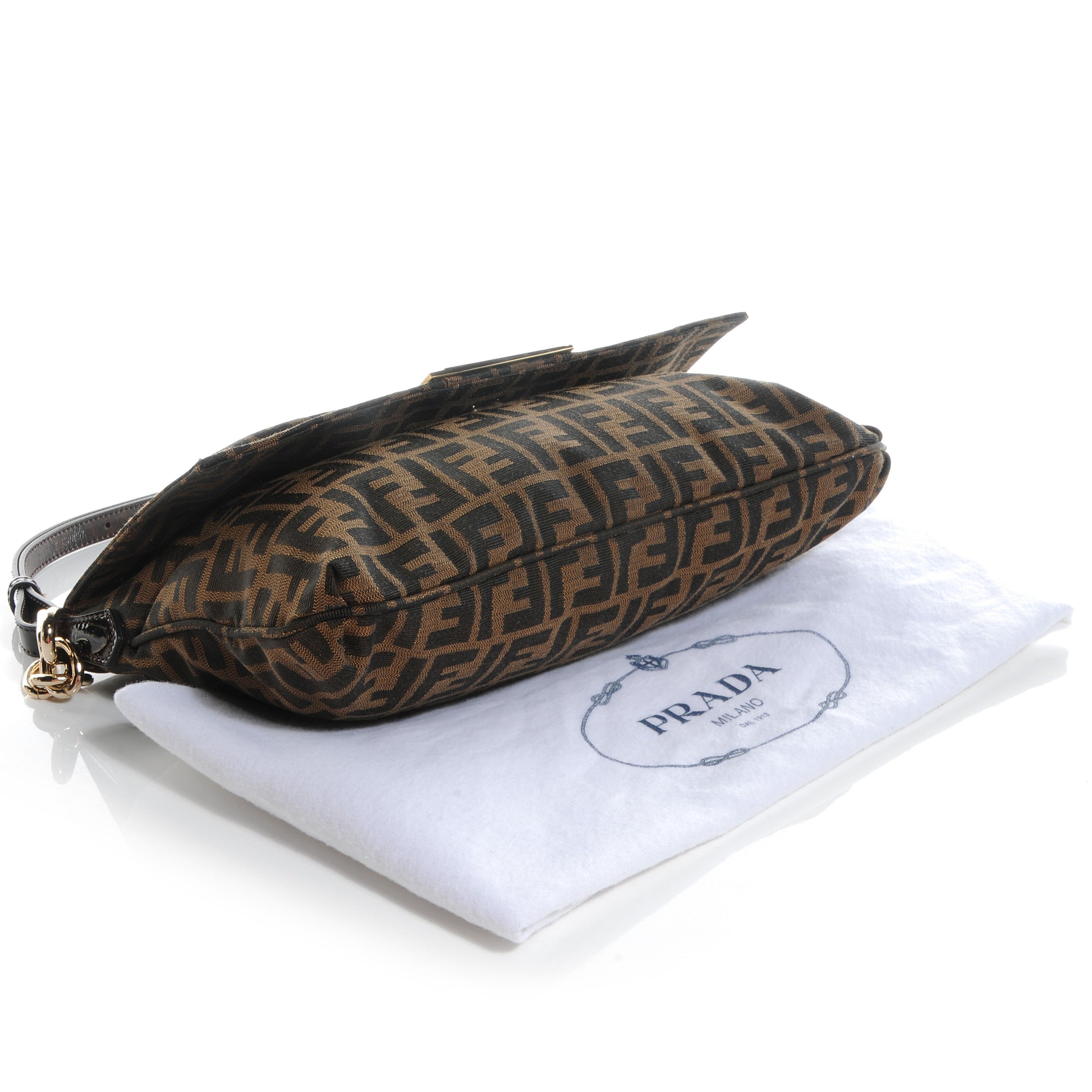 Fendi Zucca Patent Large Mia Shoulder Flap Tobacco 4 of 7