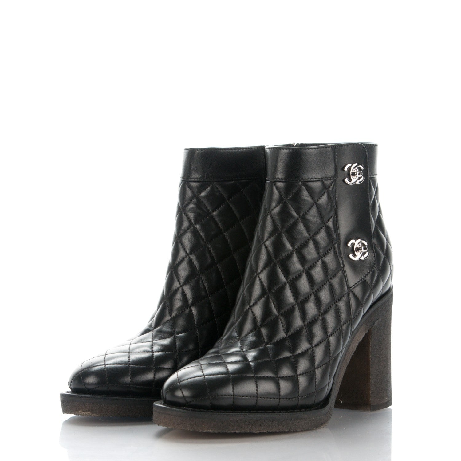 Chanel Calfskin Quilted CC Short Boots 39 Black 3 of 8