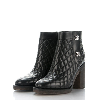 Chanel Calfskin Quilted CC Short Boots 39 Black 3 of 8