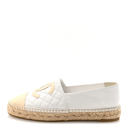 Chanel Lambskin Quilted CC Espadrilles 37 White Beige 1 of 10