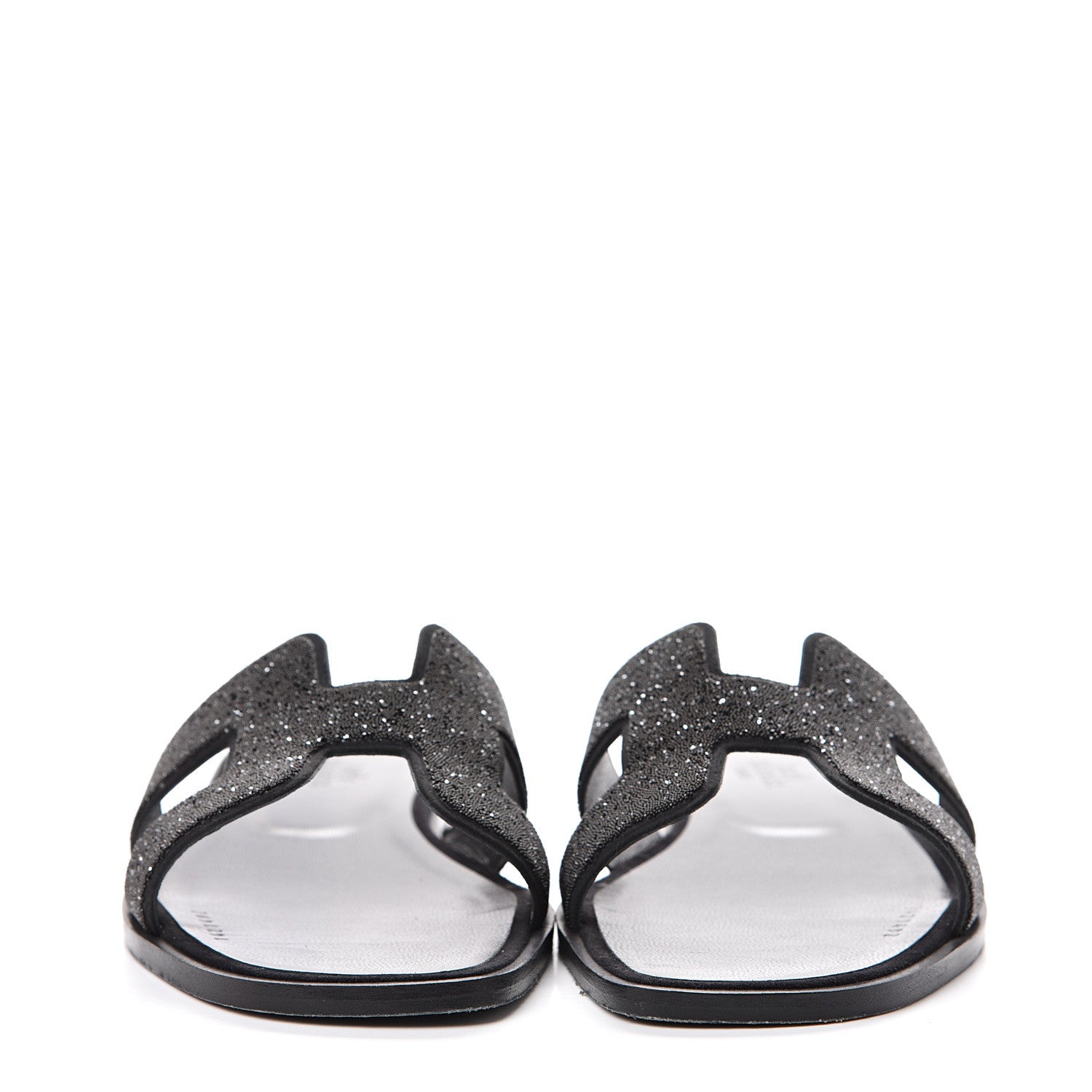 Hermes Suede Goatskin Crystal Powder Oran Sandals 37 Black 2 of 12